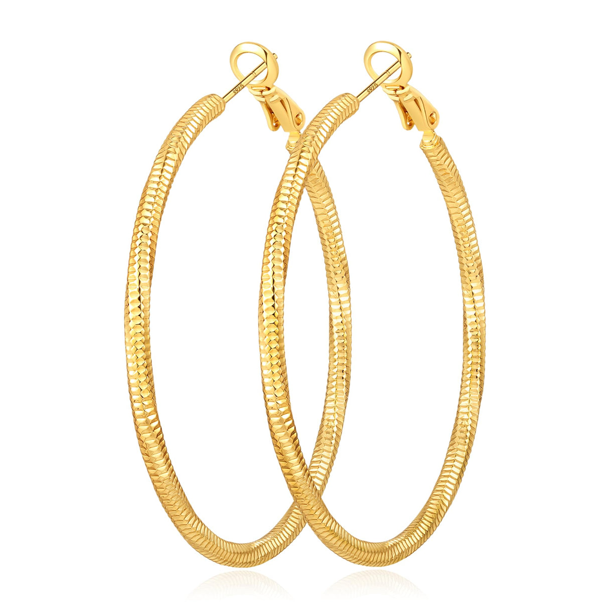 Geveay Gold Hoop Earrings for Women Trendy Hypoallergenic Lightweight Large Big Thin Twisted 14K Gold Hoop Earrings 50MM