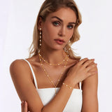HAXIYA Lariat Long Gold Necklace for Women Pearl Y Necklaces Set