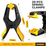 EQUIPTZ Spring Clamps 3 inch - 20 Pack Clamps for Backdrop Stand, Tarps, Crafts & Pool Cover with 1.5 Inch Mouth Opening - Small Clamps for Photography Studio with Non-Detachable Jaw Pads