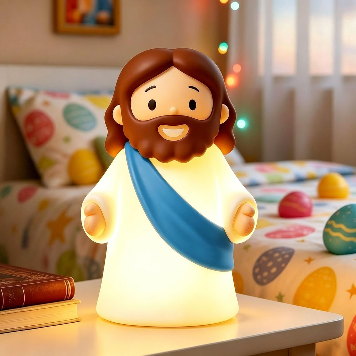 Jesus Night Light Rechargeable Bedside Night Light Dimmable Silicone LED Light Ideal for Religious Gatherings, Gifts for Sunday School, Baptism Presents, Easter Egg Decorations (blue) (Blue)