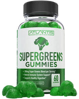 Atlantis Nutrition Supergreens Gummies - Daily Green Superfoods Supplement with Spinach, Broccoli, Moringa, Beet Root, Celery, Green Tea, & Acai for Immunity Support - Natural Raspberry Flavor, 60 cnt