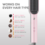 Hair Straightener Brush, TYMO Ring Hair Straightener Comb Straightening Brush for Women with 5 Temps 20s Fast Heating & Dual Voltage, Pink