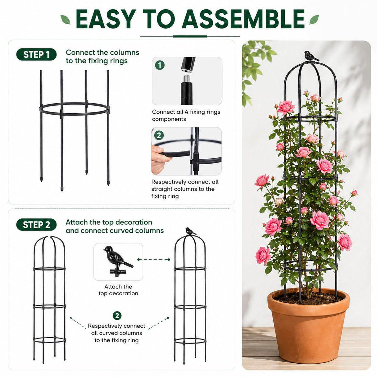 Yotoworth Garden Obelisk Trellis, 6.3 ft Tall, Black, 1PC