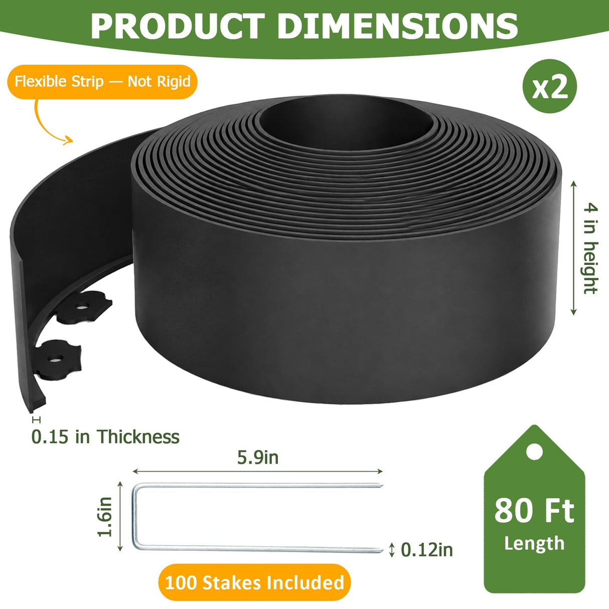 80FT Landscape Edging Border, 4 Inch Tall Plastic Garden Edging