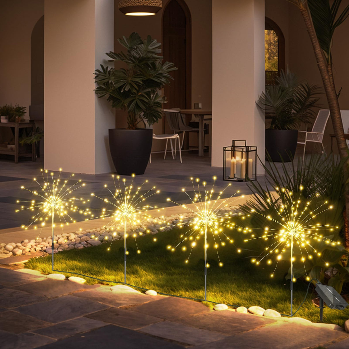 Anordsem Solar Fireworks Lights Outdoor: 4 Bendable Copper Wire 120 LEDs String Lighting - Waterproof DIY Warm Decoration for Yard Garden Proch - Gardening Gifts for Garden Lovers