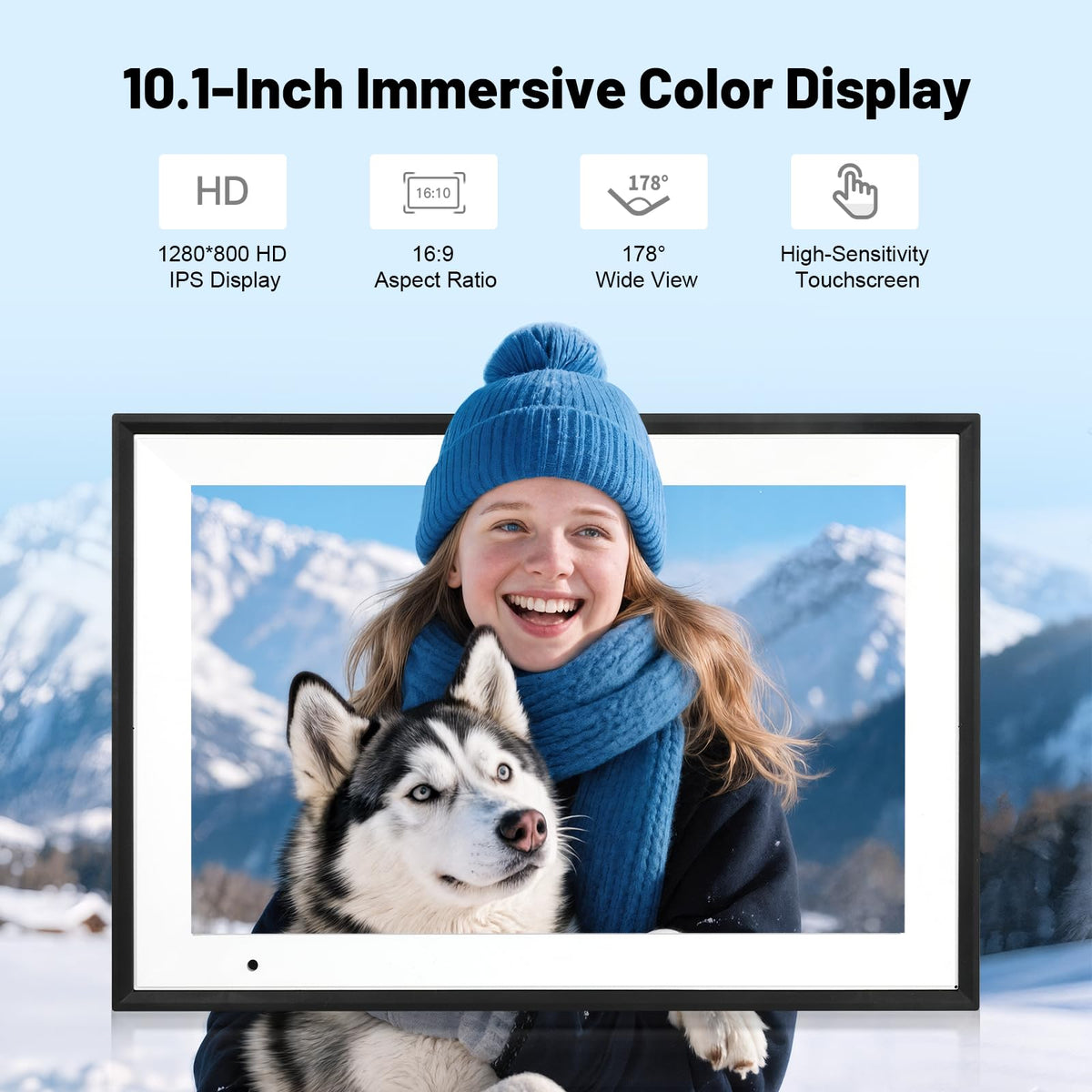Digital Picture Frame, 10.1 Inch Picture Frame with 1280*800 HD IPS Touch Screen, Smart Digital Photo Frame Built-in 32GB Memory, Auto-Rotate Easy Setup to Share Photos or Videos via AiMOR APP (Black)
