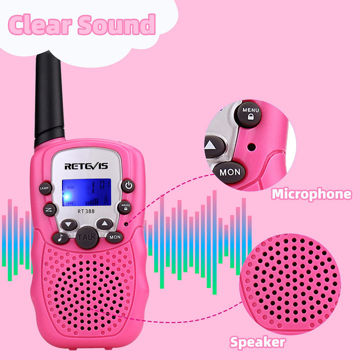 Retevis RT-388 Kids Walkie Talkies for Girls Boys,6-12 Year Old Kids' Toys,22 CH LCD Flashlight,Christmas Halloween Gifts,Camping Outdoor(Pink,2 Pack)