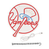 AHlove YANKEES Neon Signs for Wall Decor，Baseball Team Neon Lights for Bedroom，LED Signs Suitable for Man Cave，5V Power Adapter，Birthday、Christmas Gifts for Boys 13 * 15Inch(red+blue+white)