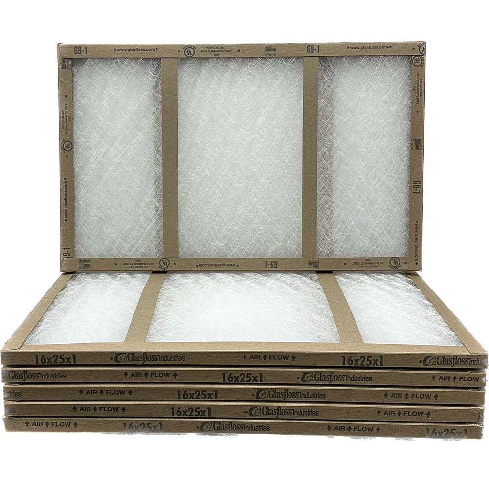 16x25x1 Glasfloss Fiberglass Air Filter, Double Strut, GDS Series, Made in USA, Actual Size: 15 5/8 x 24 5/8 x 3/4 (Box of 6)
