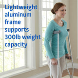Medline Aluminum Crutches for Kids, Adults & Seniors, Walking Aid, 300 LB Weight Capacity,1 Pair, Fitting 5'2" - 5'10"