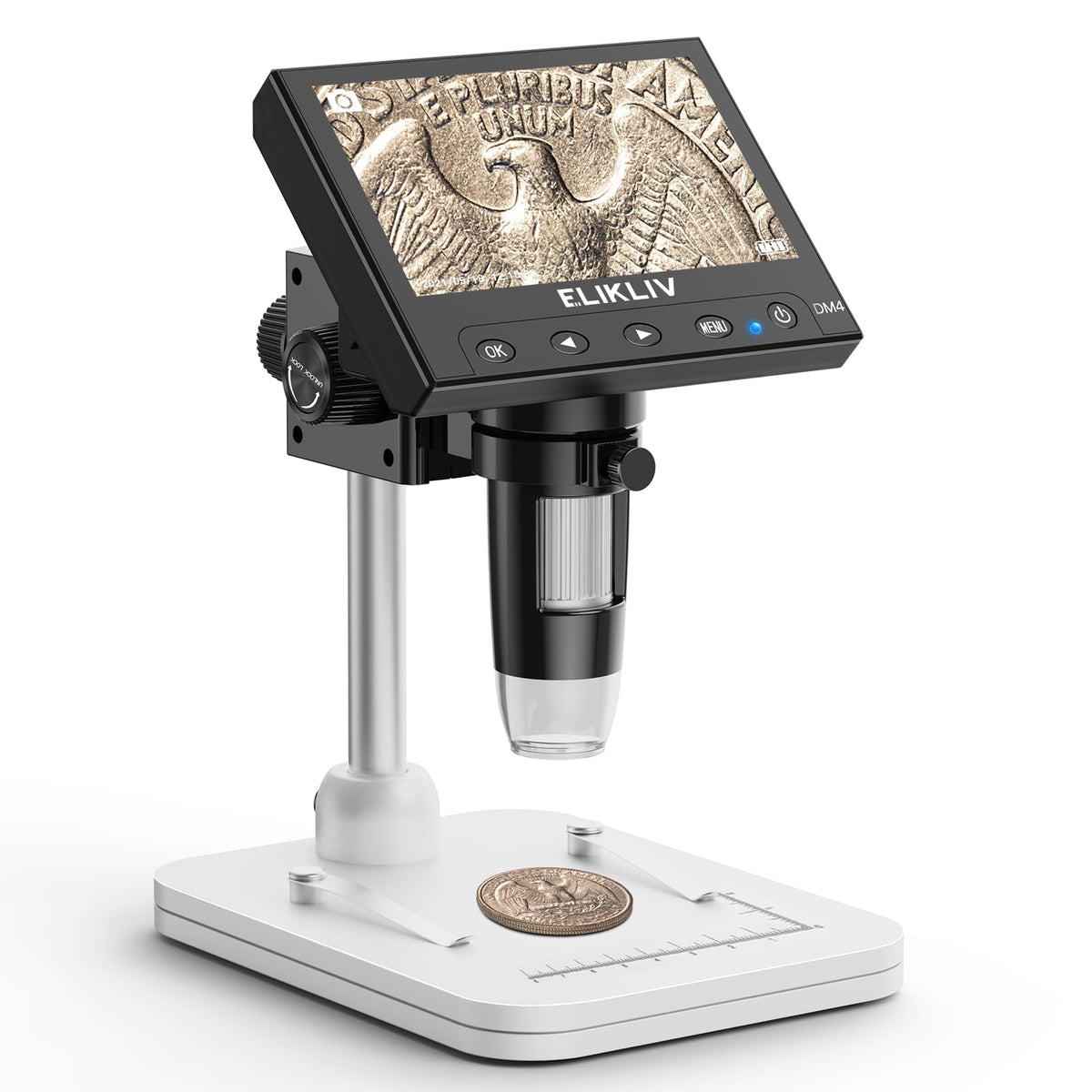 Elikliv Microscope, Digital Coin Microscope 1000x with Lights, EDM4, 4.3''