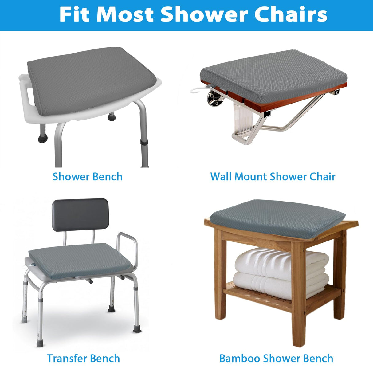 Shower Seat Cushion, Shower Chair Cushion for Transfer Benches in Bathtub, Cushion for Sauna, 3D Mesh Pad with Hook, Slip-Resistant, Design for Elderly, Senior, Handicap Disabled