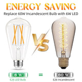 GvvooHome Edison Bulbs, E26 LED Bulb 60 watt Equivalent, Non-Dimmable, Soft White 2700K, ST58 Vintage Light Bulbs, 90+ CRI, 6W 600LM, E26 Medium Base, Clear Glass, 12 Pack