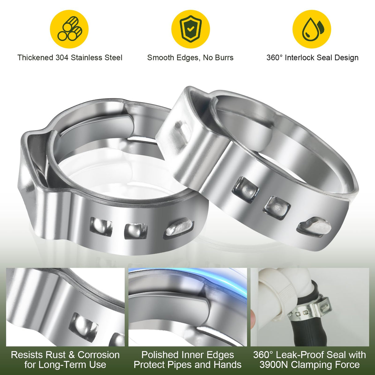 KTROVNN 120 Pack 3/4 Inch PEX Cinch Clamps Rings, Heavy Duty 304 Stainless Steel Pex Crimp Rings, Thickened Single Ear Hose Clamps for PEX Tubing Pipe Fitting Connections