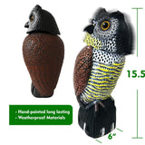 GiftExpress 16" Large Owl Decoy with Rotating Head – Realistic Garden Statue Bird & Squirrel Deterrent, Life-Size Predator Scarecrow for Outdoor Yard & Garden Protection