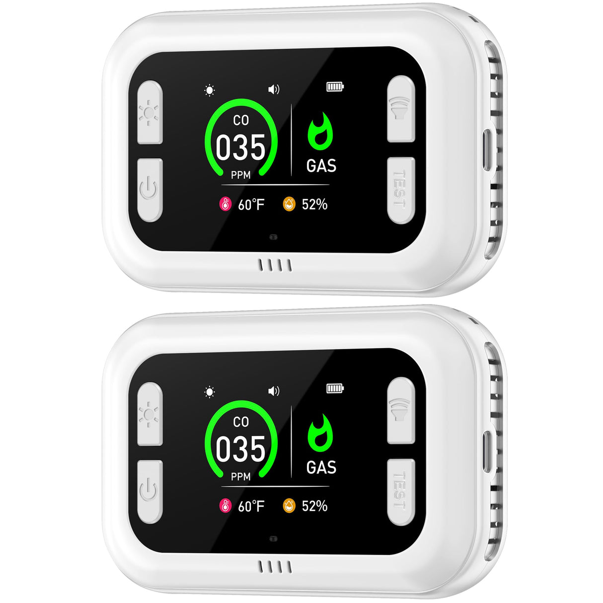 HAKINAKU Plug in 4in1 Carbon Monoxide Detector & Combustible Natural Gas Combination Builti-in Backup 1000mAh Battery & HD Screen [CO Gas Temp Humidity Sensors] for Home Kitchen Hotel (2Pack, White)
