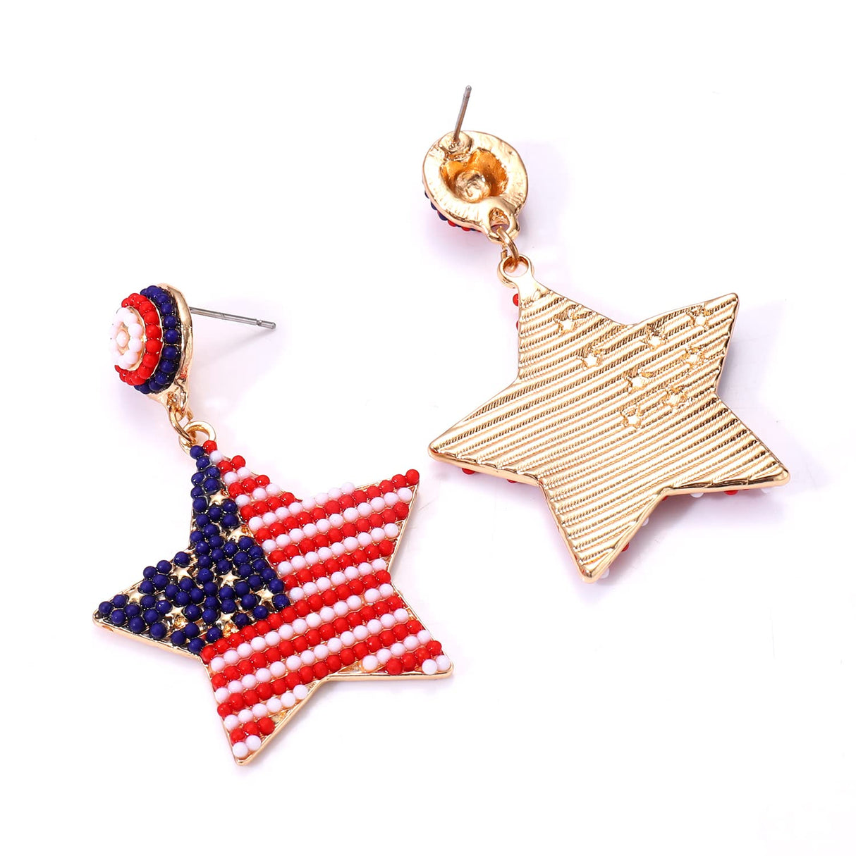 NLCAC USA Earrings Beaded American Flag Earrings USA Star Ice Cream Drop Dangle Earrings 4th of July Gifts for Women Star