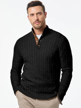 JMIERR Men's Cable Knit Slim Fit Casual Long Sleeve Essentials Soft Touch Button Stand Collar Wool Christmas Sweaters, M, Black