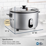 Panasonic Commercial Electric Rice Cooker, 208V Extra-Large Capacity 80-Cup (Cooked), 40-Cup (Uncooked) with One-Touch Operation - SR-GA721L - Silver