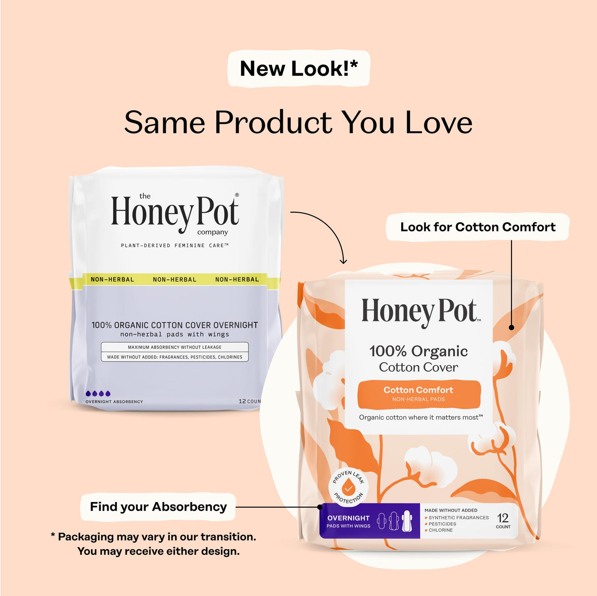 The Honey Pot Company - 48ct - Sanitary Pads for Women - Non-Herbal Overnight w/Wings - Organic Cotton Cover & Ultra-Absorbent Pulp Core - Feminine Care - FSA & HSA Eligible