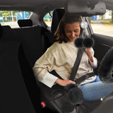 Fulmoon 17 Pcs Car Seat Cover Full Set for Women Fluffy Fuzzy Car Accessories Christmas Front Rear Steering Wheel Fleece Handbrake Shift Covers Hanging Accessory Holder Ring Emblem(Black)