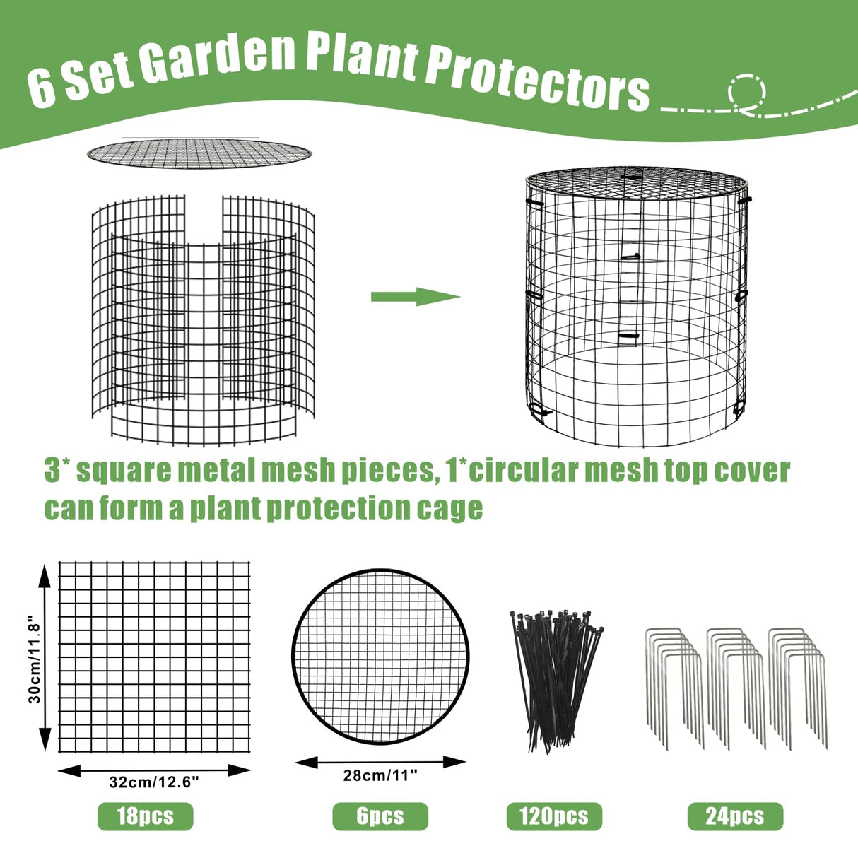6 Packs Garden Plant Protectors from Animals,Metal Plant Cage, 11.8"x 12.6"