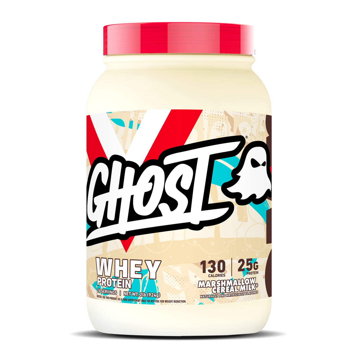 GHOST Whey Protein Powder, Marshmallow Cereal Milk - 2LB Tub, 25G of Protein - Flavored Isolate, Concentrate & Hydrolyzed Whey Protein Blend - Post Workout Shakes - Soy & Gluten Free