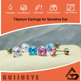 GUIJUEYE Implant Grade Titanium Rose Cut CZ Earrings for Sensitive Ears