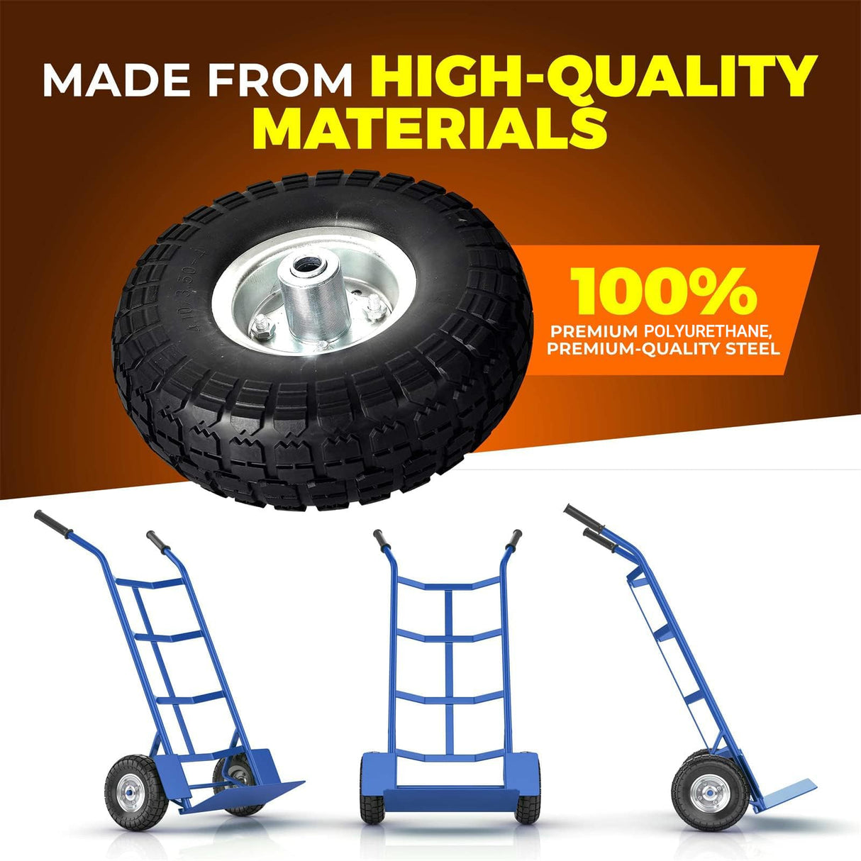 AR-PRO 10" Solid Tire and Wheel, Flat Free 4.10/3.50-4 Tire, 2-Pack