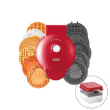 DASH Multimaker with 7 Removable Plates: Waffle Iron & Griddle + 3 Themed Plates - Santa Pumpkin Snowman - Mini Waffle for Halloween and Christmas Holidays - for Kids and Families (Red)