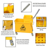 Mop Bucket with Wringer, 22 Qt (5.5 Gallon), Floor Cleaning, Handle, Wheels, 16.5" L x 10.6" W x 26.4" H, Yellow,Plus One Cotton Mop