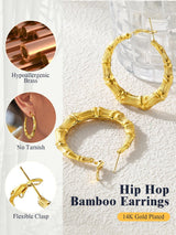Party Jewelry 18K Gold Plated Lightweight Tube Bamboo Hoop Earrings for Women