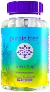 purple tree Next Day, Post-Celebration Wellness - Take Tomorrow | Replenish & Feel Your Best | Ashwagandha, Ginger, Peppermint, Milk Thistle, Electrolytes, Vitamins, 90 Pills