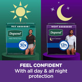 Depend Night Defense Adult Diapers, Incontinence Underwear for Men, Disposable, Overnight, Extra-Large, Grey, 48 Count (4 Packs of 12), Packaging May Vary