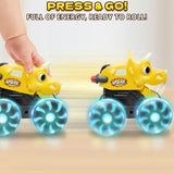 Intoypad 3 Pack Dinosaur Car Toys for Kids Toddlers, Light up Wheels Monster Truck Toys for Boys 2 3 4 5 6 7 8 Years Old Christmas Birthady Gifts Press & Go Dino Trucks Toy for Toddler Boy Baby