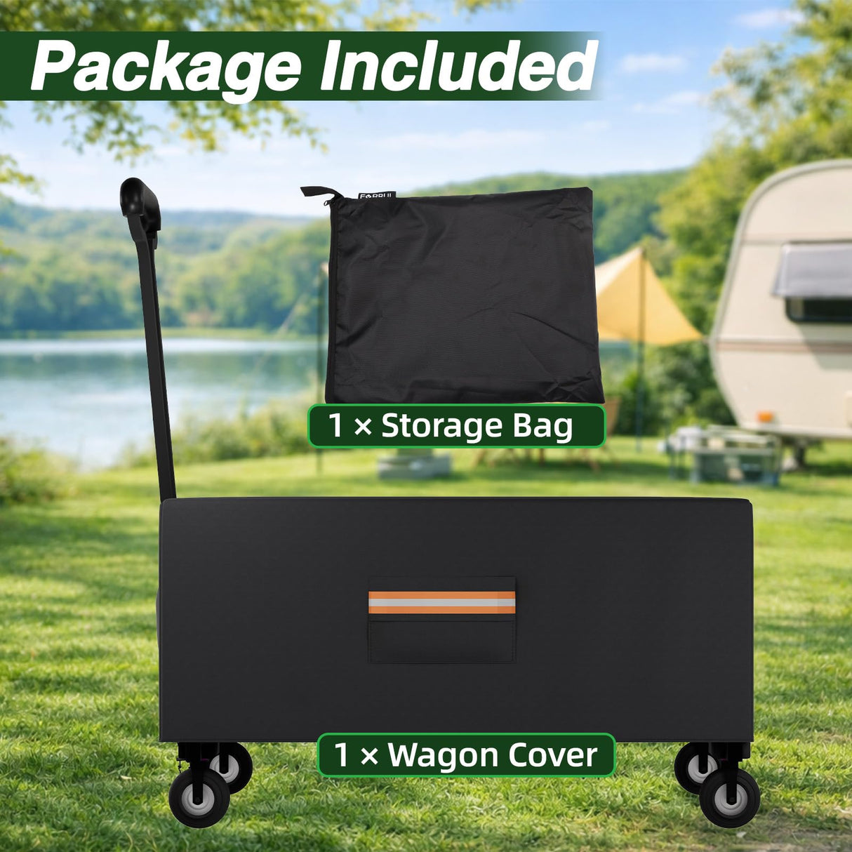 EVRBUL Outdoor Folding Wagon Cover, 38" L x 22" W x 20" H Heavy Duty 420D Waterproof Garden Cart Cover for Collapsible Wagon Carts with Portable Pocket Bottom Drawstring Reflective Strip, Cover Only