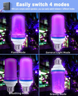 LeiNetfor Upgraded LED Purple Flame Light Bulbs - Halloween Decorations Outdoor Light Bulbs,E26/E27 Base Christmas Purple Flickering Light Bulbs Outdoor, 4W LED Flame Bulbs Lights (4 Pack)