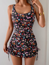 Eomenie Women's One Piece Swimdress Swimsuit with Drawstring Tummy Control Bathing Suits Push Up Swim Dresses with Bottom