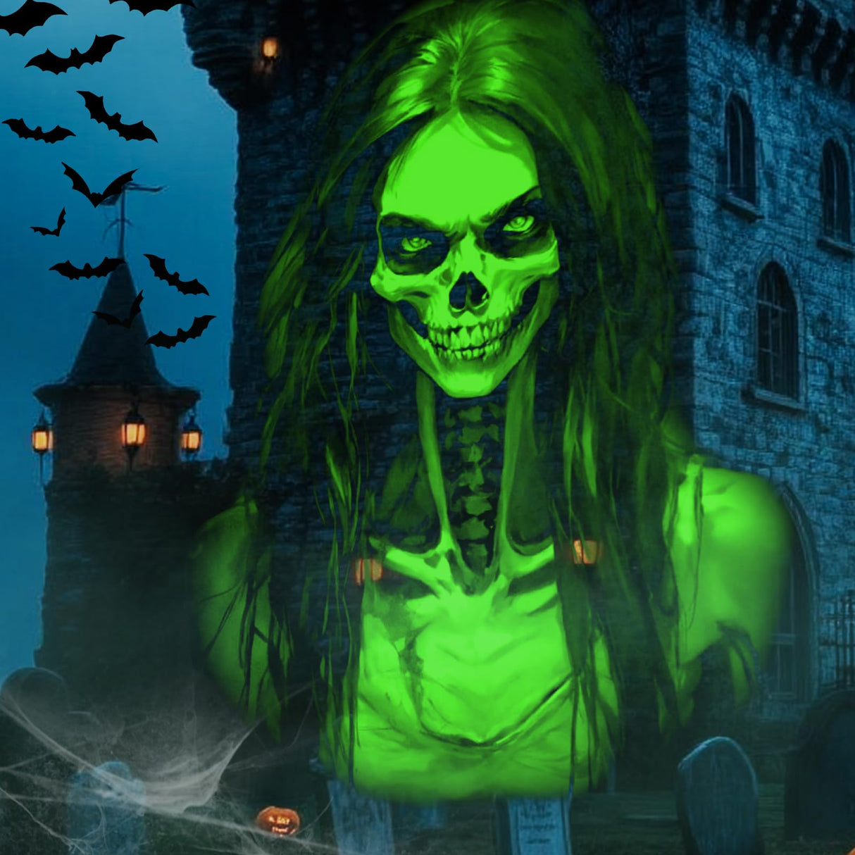 12 in 1 Halloween Christmas Projector Lights Outdoor, 3D Dynamic Ghost/Spider/Bat/Skull/Witch/Nativity/Santa in Sleigh Halloween Decorations,Night Light for Party Home Window Wall Holiday Decor