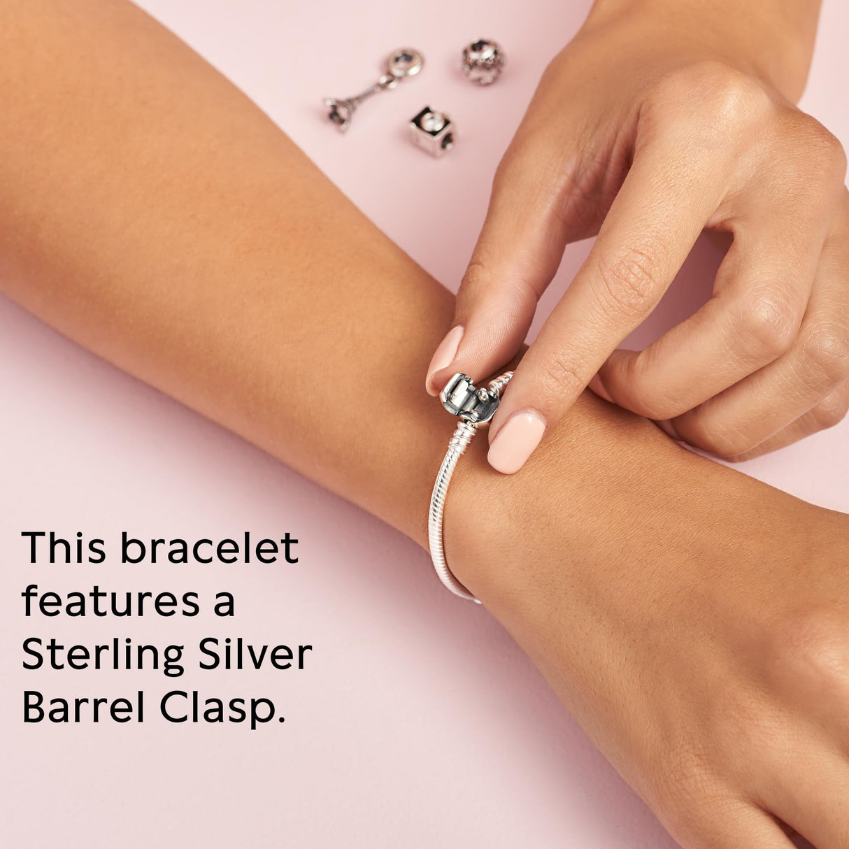 PANDORA Moments Barrel Clasp Snake Chain Bracelet - Silver Bracelet for Women - Sterling Silver - with Gift Box - 7.5"