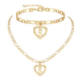 YANODA Gold Initial Pendant Necklace Anklet Bracelet for Women 14K Gold Plated Figaro Chain Letter Initial Heart Necklace Anklets Alphabet Foot Jewelry Personalized Jewelry for Women S
