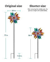 Cyan Oasis Solar Garden Wind Spinners with Light, Metal Yard Wind Spinners with Stake for Outdoor Lawn Decor (20" W x 77" H)