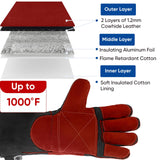 TICONN 16 Inch Welding Gloves, 1000°F Heat-Resistant Fireproof Leather Gloves for Welders, Stick, Forge, Mig, Tig, BBQ, Baking, Oven (Black/Red, L)