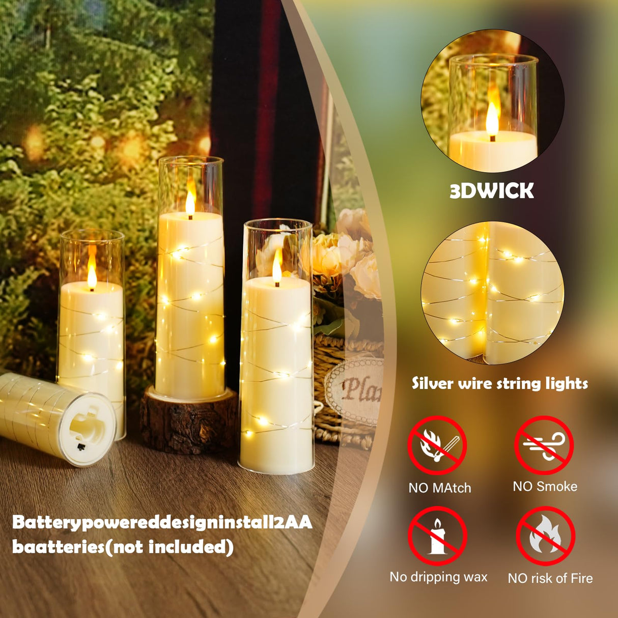 Sasigeiaa Flameless Candles with Embedded Star String - Battery Operated LED Candles, with Remote,12 Ivory Flickering Candles for Christmas, Weddings, Home Decor & Party,(D 2.3"×H 5" 6" 7")