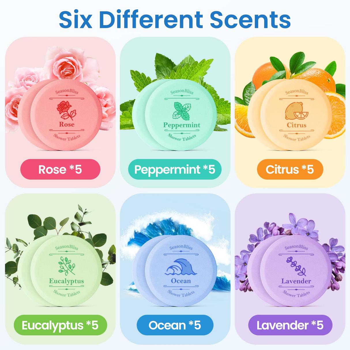 Shower Steamers 30 PCS with Individually Wrapped, Shower Bombs for Women with 6 Rich Scents, Rose Peppermint Citrus Eucalyptus Ocean Lavender, Christmas Birthday Mother's Day Present for Mom Wife Men