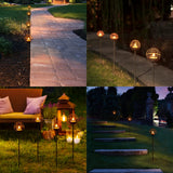 Solar Pathway Lights Outdoor, Rust Iron Ball Candle Holder Stake with Flickering Solar Powered Tea Lights, Perfect Decorative Garden Lighting for Yard Lawn Patio Landscape Decor Outside-4Pack