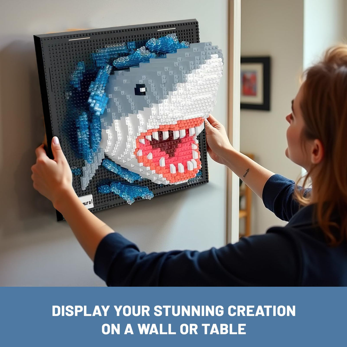 Shark Animal 3D Wall Art Micro Mini Building Blocks Set for Adults, Unique Home Wall Decor or Table Display, No Compatible with Lego, Ideal Birthday Christmas Toy Gift for Teens (2166 PCS)