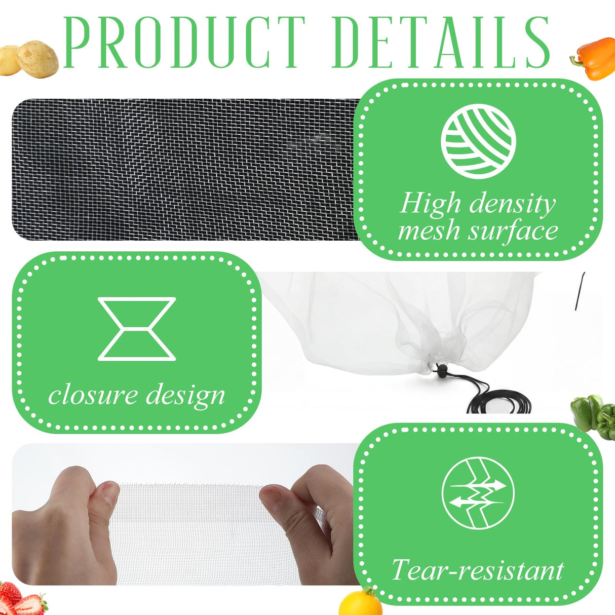 Vincreem 2 Pcs 18 x 118 inch Mesh Garden Greenhouse Tunnel Netting Protection Netting Pest Barrier Vegetable Plant Ultra Fine Mesh Cover Fruit Flowers Row Cover for Raised Beds Garden Greenhouse