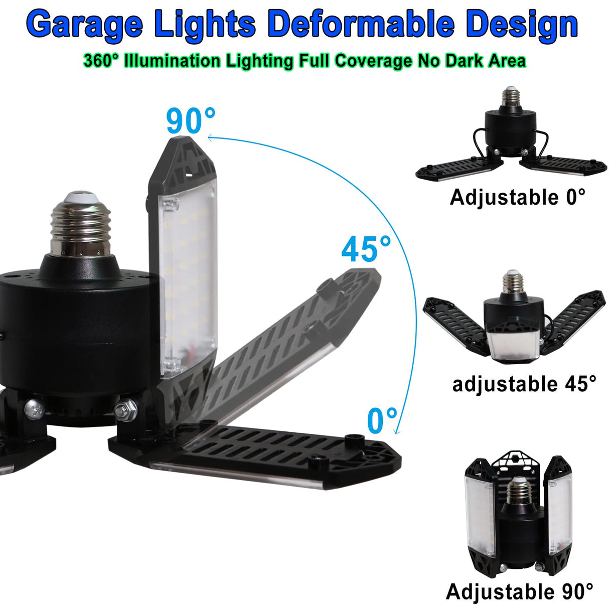2Pack 80W LED Garage Light, 8000 Lumen Ceiling Lights with 3 Adjustable Panels, 6500K Daylight Light Bulb Fixture LED Lights for Garage, E26/E27 LED Shop Lights, Attic Workshop LED Bay Light