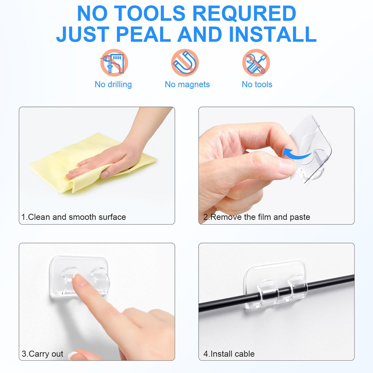 Hooks for Outdoor String Lights Clips: 40Pcs Heavy Duty Light Hook with Waterproof Adhesive Strips - Outside Clear Cord Holders for Hanging Christmas Lighting - Outdoors Sticky Clip